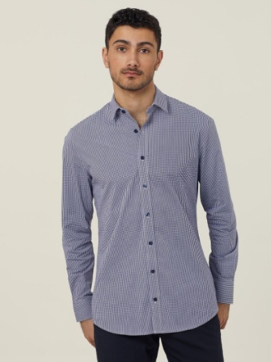 Picture of NNT Mens Avignon Gingham Check Stretch Long Sleeve Slim Shirt